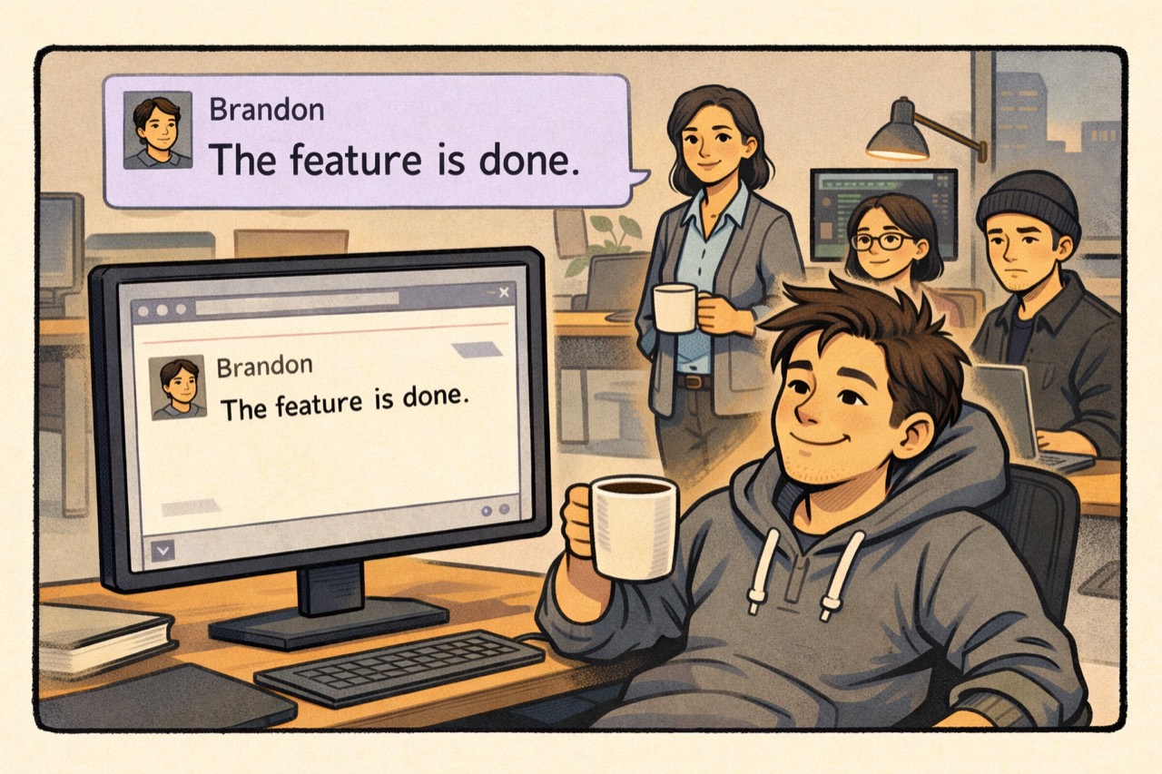 Panel 1: The feature is done